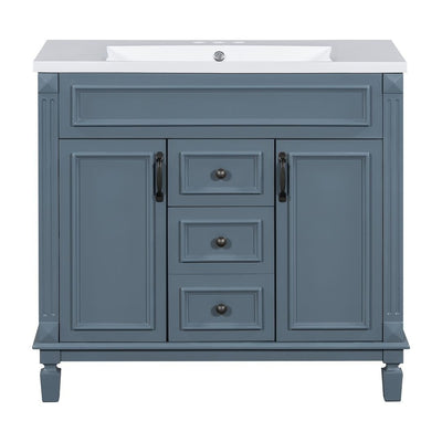 36'' Modern Bathroom Vanity with Top Sink and Mirror Cabinet,2 Doors and 2 Drawers