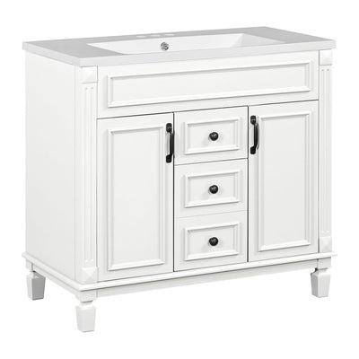 36'' Modern Bathroom Vanity with Top Sink and Mirror Cabinet,2 Doors and 2 Drawers