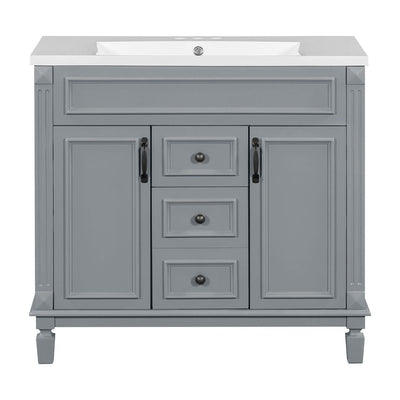 36'' Modern Bathroom Vanity with Top Sink and Mirror Cabinet,2 Doors and 2 Drawers