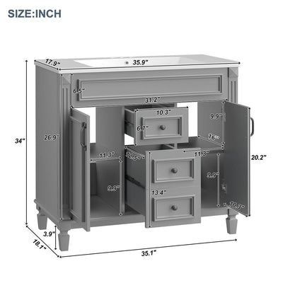 36'' Modern Bathroom Vanity with Top Sink and Mirror Cabinet,2 Doors and 2 Drawers