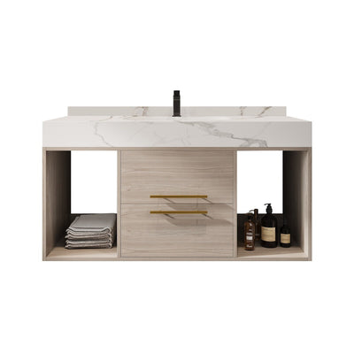 39.4 '' Floating Bathroom Vanity with Ceramic sink,Wall Hung Vanity 2 Soft Close Drawer and white slate top - 39'4 x 18'9