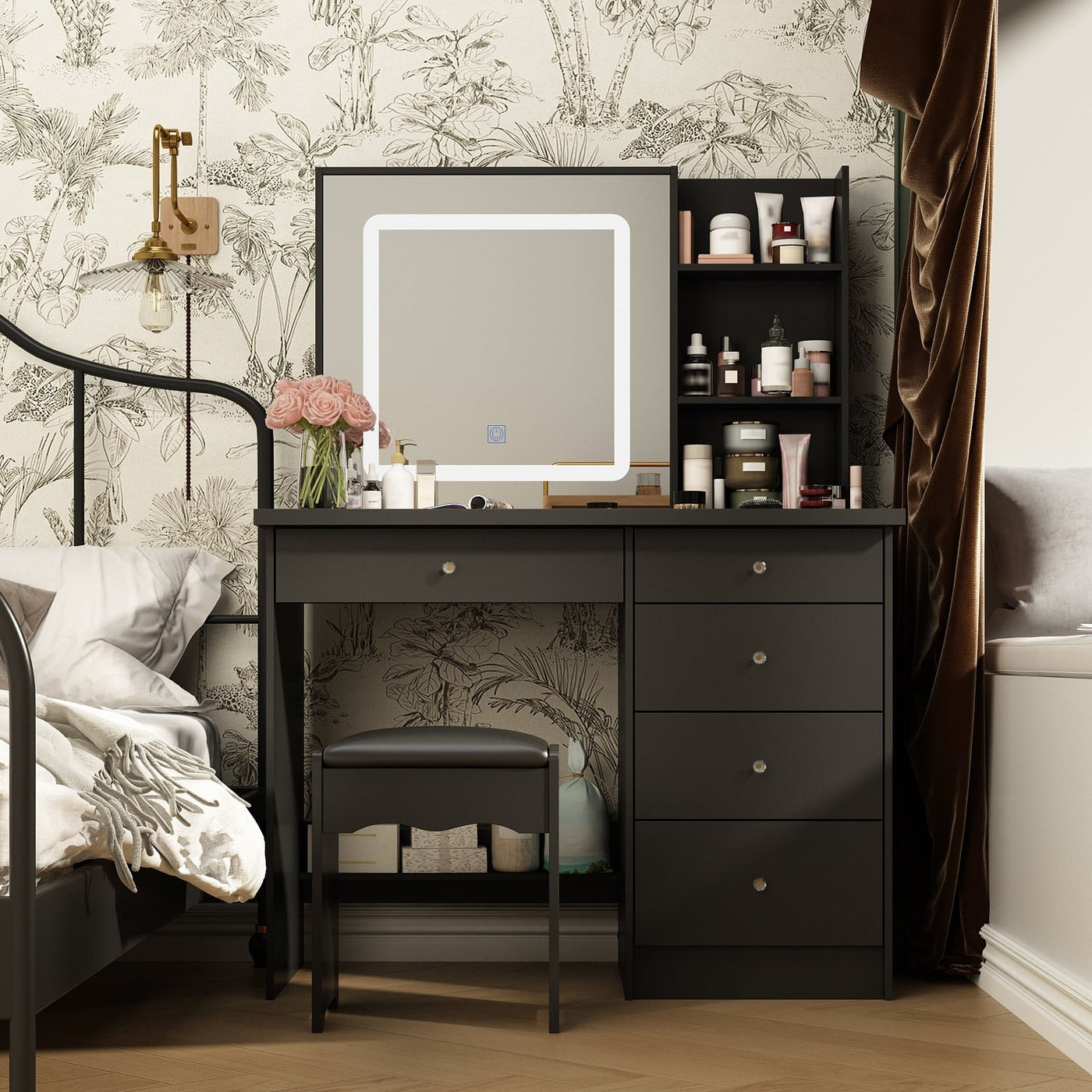 39.4'' W Dresser Makeup Vanity Set with Stool and Mirror Room