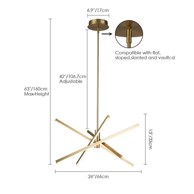 Black/ Gold Modern Aluminum LED Chandelier Linear Sputnik Ceiling Pendant Light for Living/ Dining Room/ Kitchen