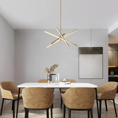 Black/ Gold Modern Aluminum LED Chandelier Linear Sputnik Ceiling Pendant Light for Living/ Dining Room/ Kitchen