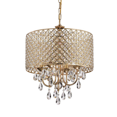 Round Beaded Drum Chandelier with Hanging Crystals
