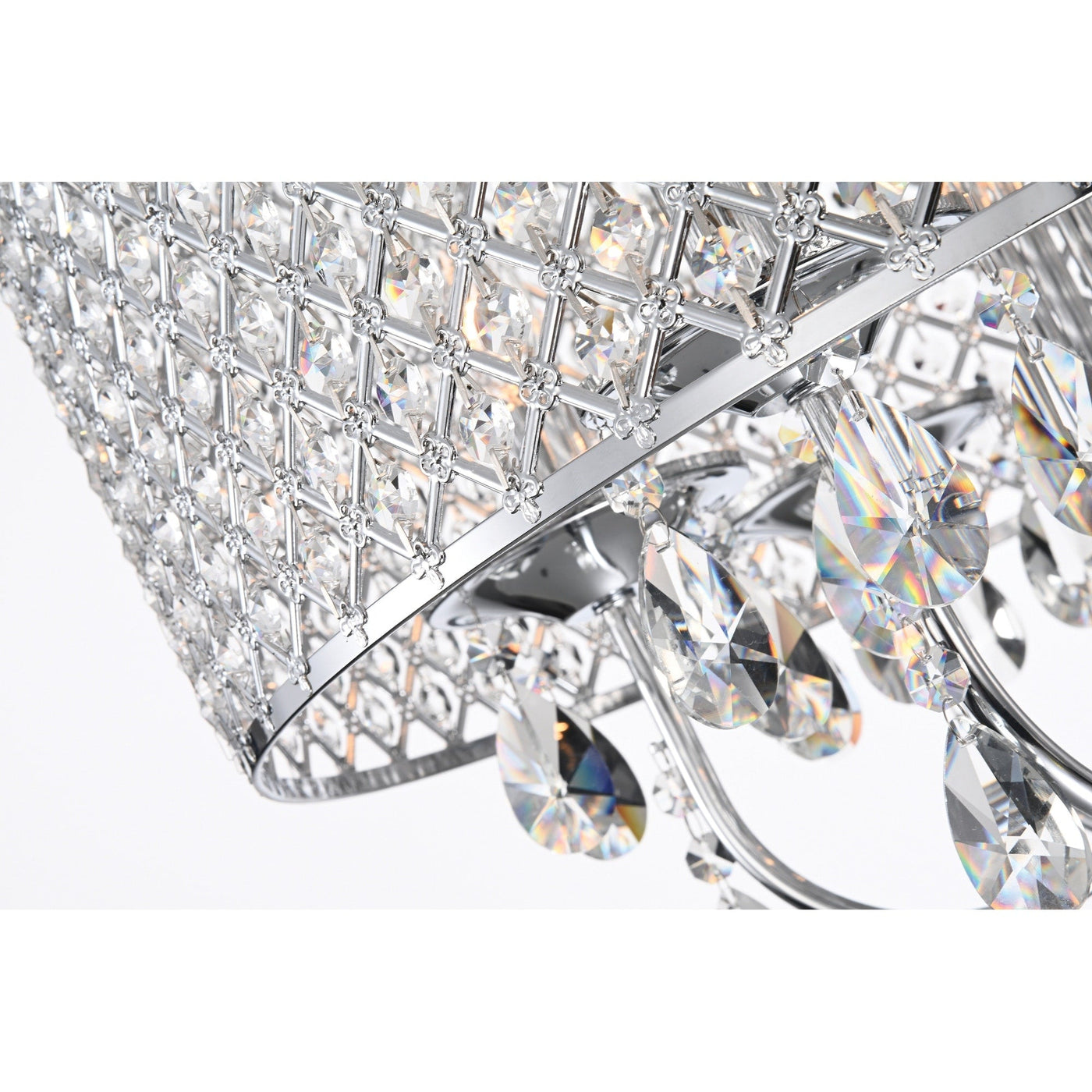 Round Beaded Drum Chandelier with Hanging Crystals