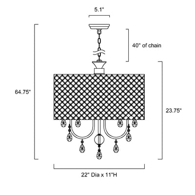 Round Beaded Drum Chandelier with Hanging Crystals