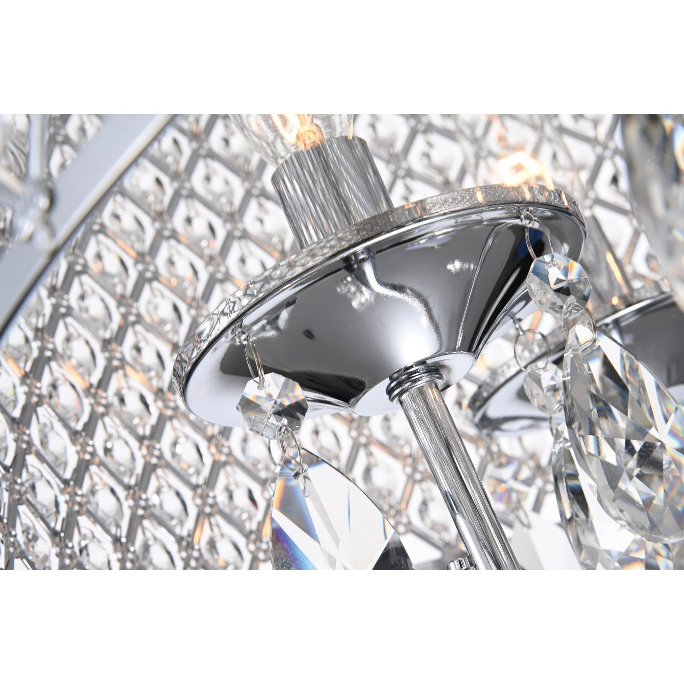 Round Beaded Drum Chandelier with Hanging Crystals