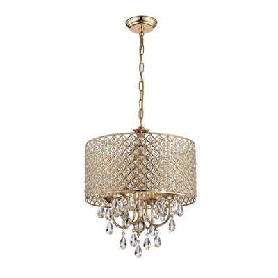 Round Beaded Drum Chandelier with Hanging Crystals