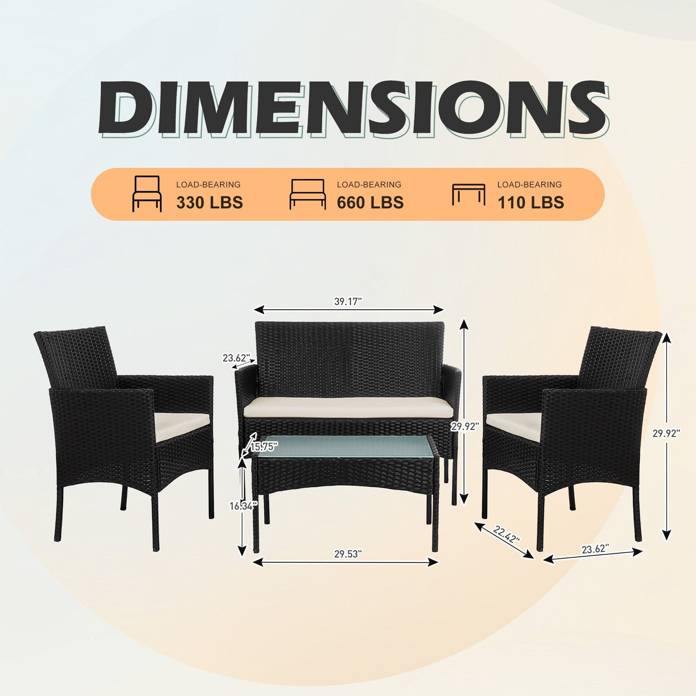 4 Piece Patio Conversation Wicker Furniture Set, Outdoor Rattan Sectional Furniture Set With Cushions