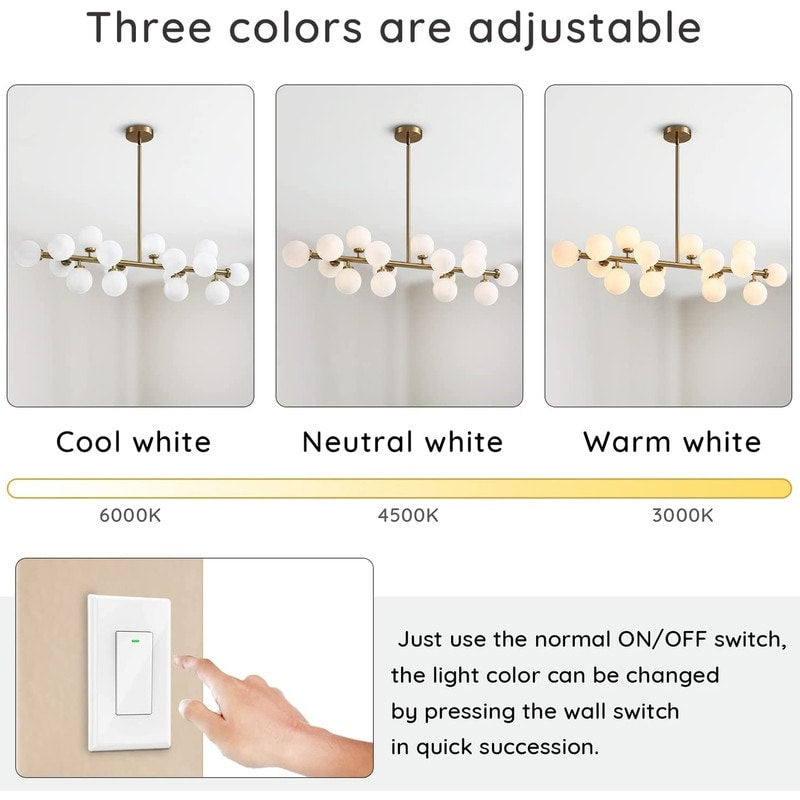 40 in. Linear Mid Century Modern Chandelier 16-Light Gold Brass Sputnik Pendant Light with Frosted Glass Globe for Dining Room