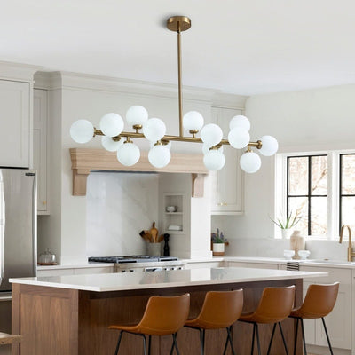 40 in. Linear Mid Century Modern Chandelier 16-Light Gold Brass Sputnik Pendant Light with Frosted Glass Globe for Dining Room