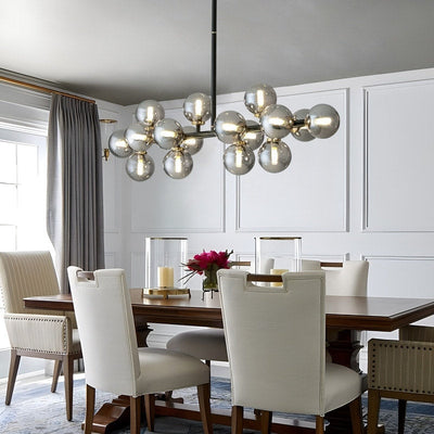 40 in. Linear Mid Century Modern Chandelier 16-Light Gold Brass Sputnik Pendant Light with Frosted Glass Globe for Dining Room