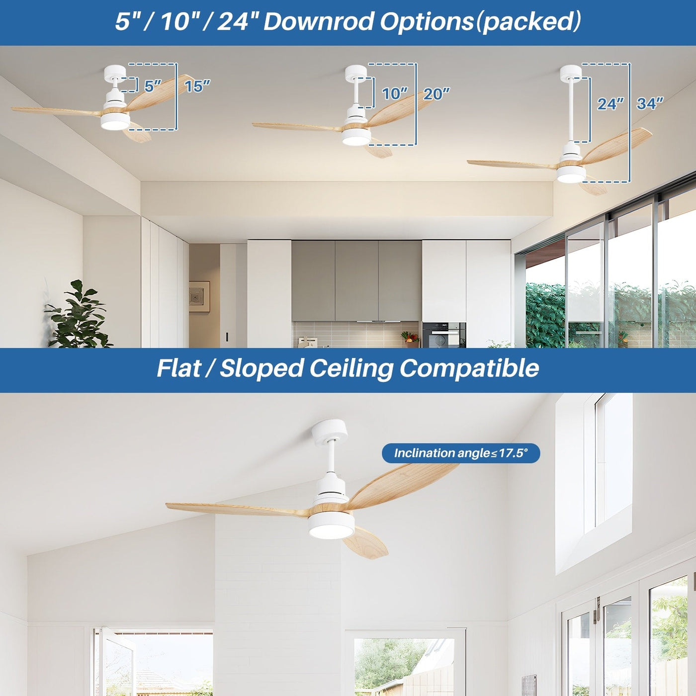 48 and 52 Integrated LED Ceiling Fan with Light and Remote, Reversible DC Motor