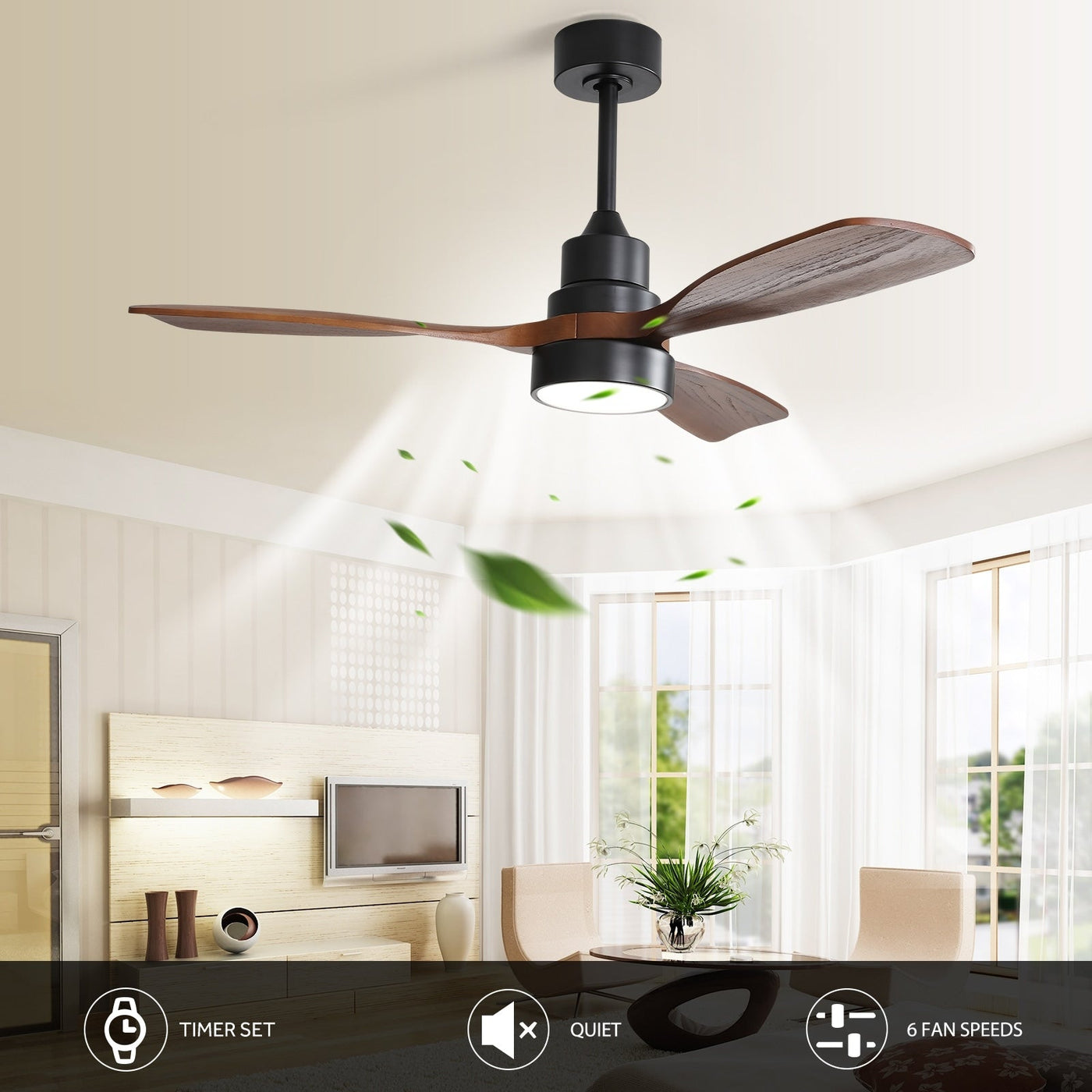 48 and 52 Integrated LED Ceiling Fan with Light and Remote, Reversible DC Motor