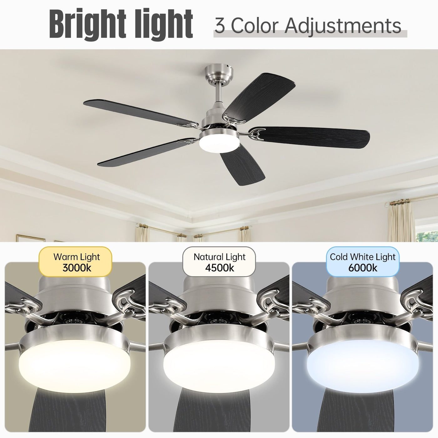 48 and 52 Integrated LED Ceiling Fan with Light and Remote, Reversible DC Motor