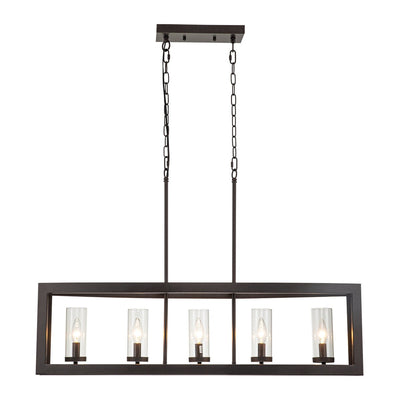 5-Light Mid-Century Modern Industrial Linear Kitchen Island Pendant Vintage Rectangle Glass Chandelier
