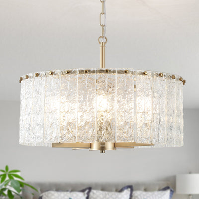 5-Light Modern Round Drum Chandelier, Classic Semi Flush Mount Chandelier, Kitchen Island Pendant Light for Dining Room