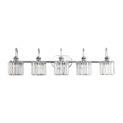 5-Light Glam Linear Dimmable Crystal Bathroom Vanity Lights with Cylinder Crystal Shade