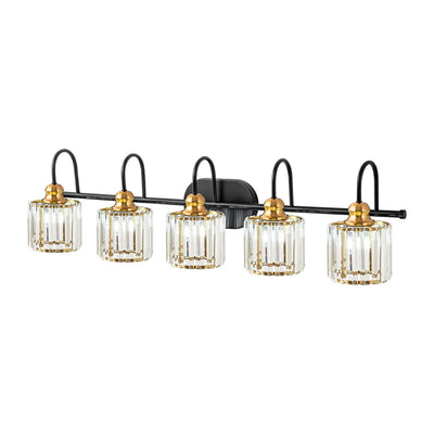 5-Light Glam Linear Dimmable Crystal Bathroom Vanity Lights with Cylinder Crystal Shade