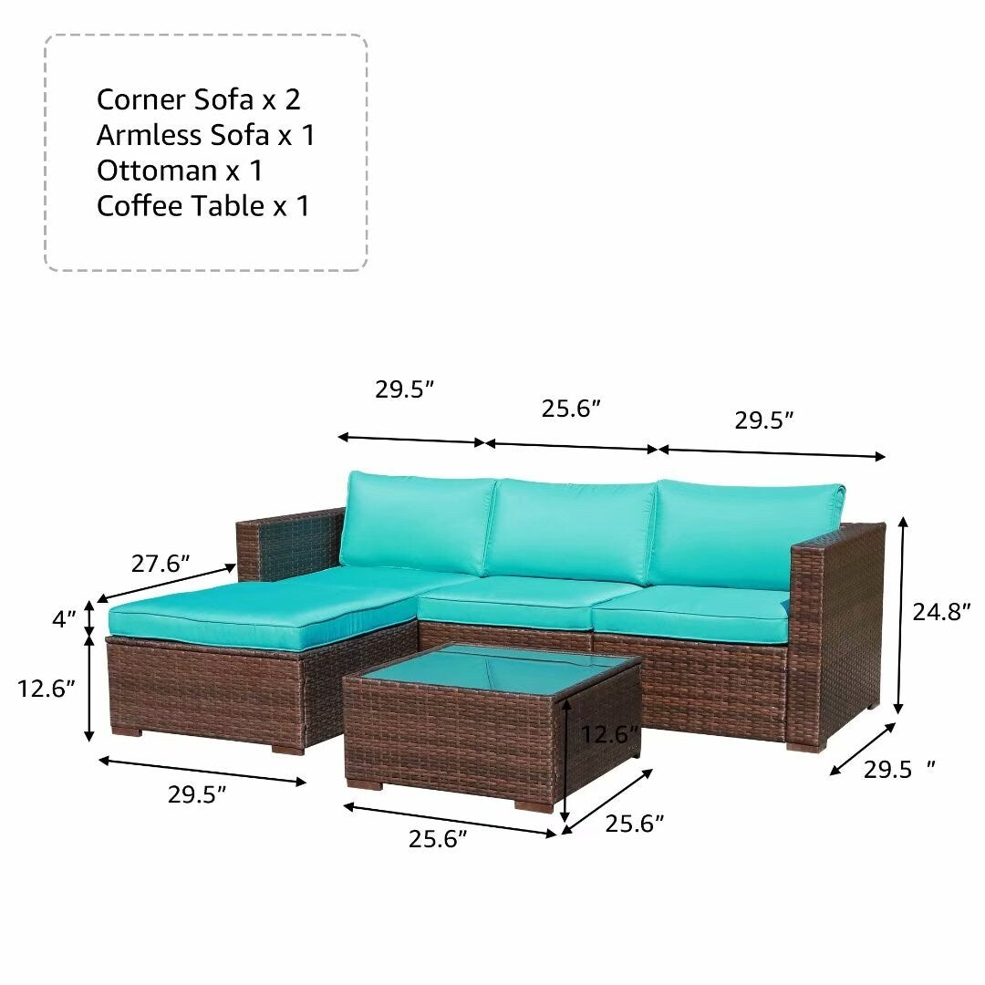 5-piece Outdoor Wicker Sectional Sofa Set with Cushions