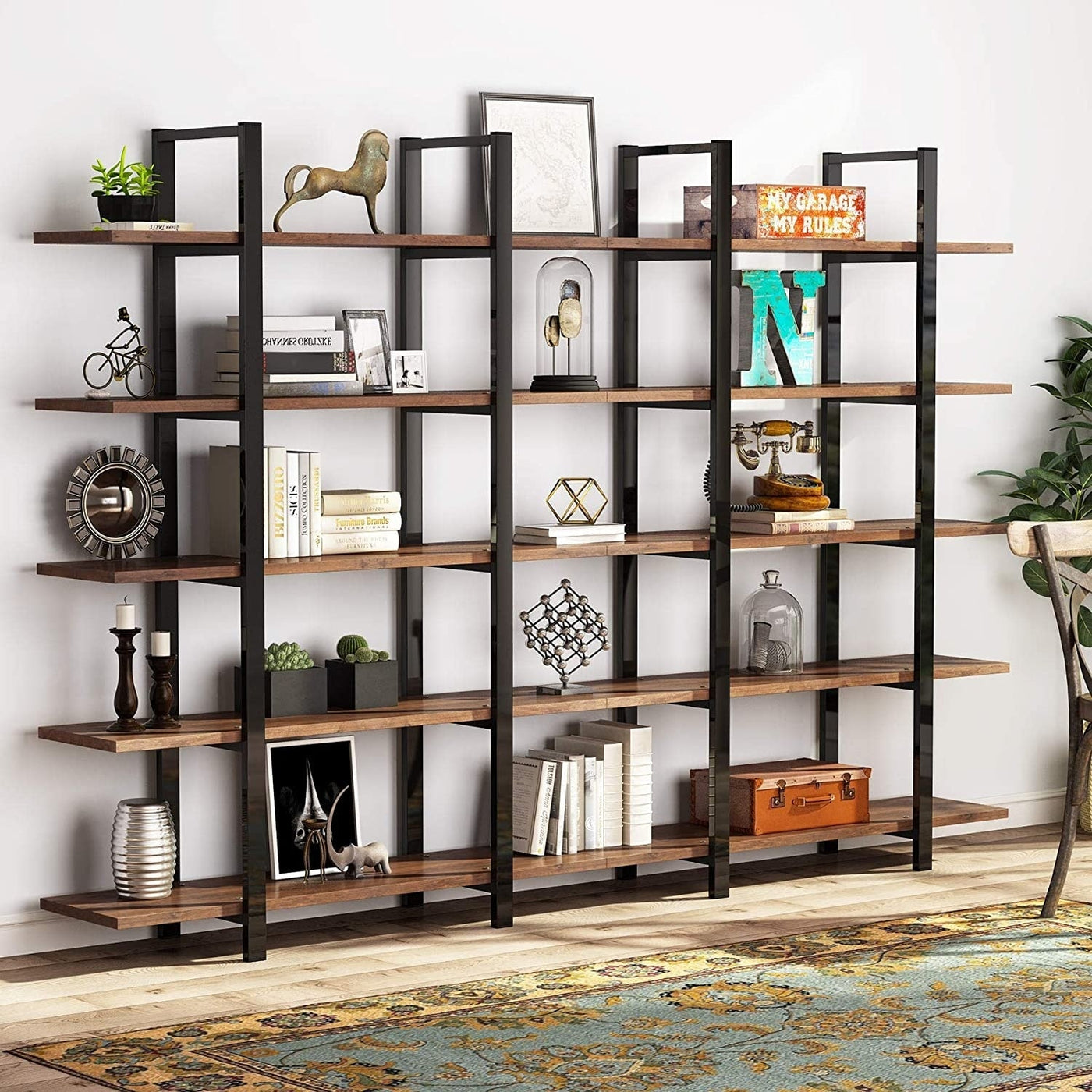 5-Tier Bookshelf, Vintage Industrial Style Bookcase