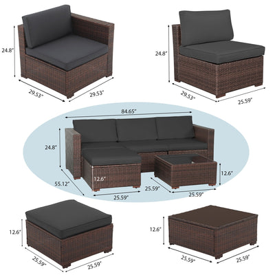 5-piece Outdoor Wicker Sectional Sofa Set with Cushions