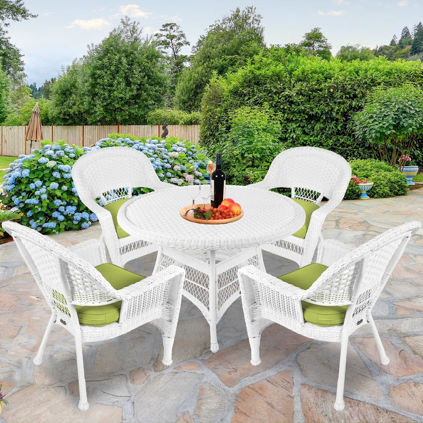5-piece White Resin Wicker Dining Set