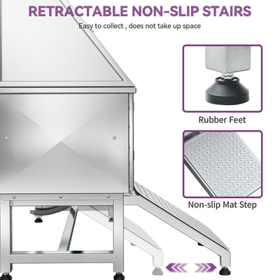 50'' W Stainless Steel Adjustable Pet Grooming Tub with Ramp - Silver