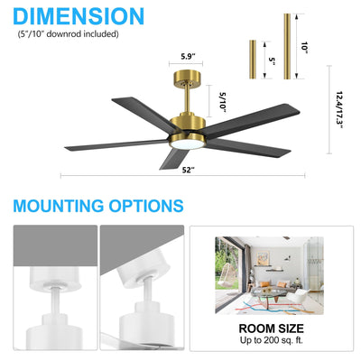 Breezary 65/52/42 5-Blade LED Ceiling Fan with Light Kit and Remote