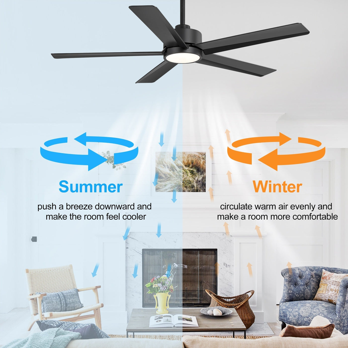 Breezary 65/52/42 5-Blade LED Ceiling Fan with Light Kit and Remote
