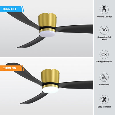 52 Inch Black/White Flush Mount LED Ceiling Fan with Lights Remote(3-Blade)