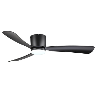 52 Inch Black/White Flush Mount LED Ceiling Fan with Lights Remote(3-Blade)