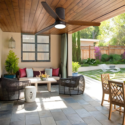 52 Inch Farmhouse Style Flush Mount Ceiling Fan with Light and Remote Control, Reversible DC Motor