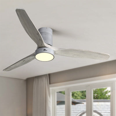 52 Inch Farmhouse Style Flush Mount Ceiling Fan with Light and Remote Control, Reversible DC Motor