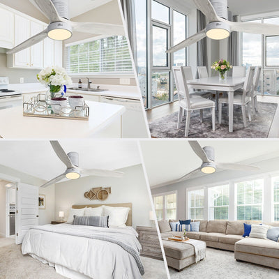 52 Inch Farmhouse Style Flush Mount Ceiling Fan with Light and Remote Control, Reversible DC Motor