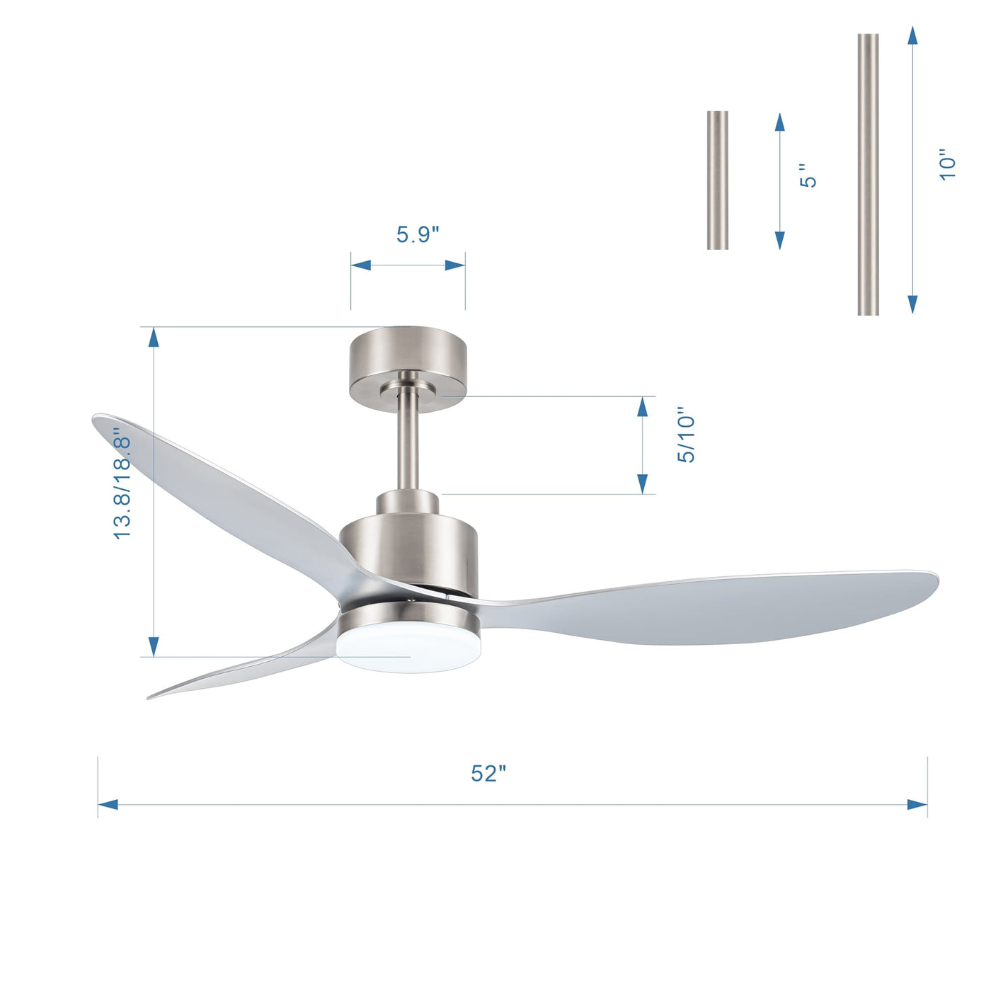 52 Inch LED Ceiling Fan with Lights Remote(3-Blade)