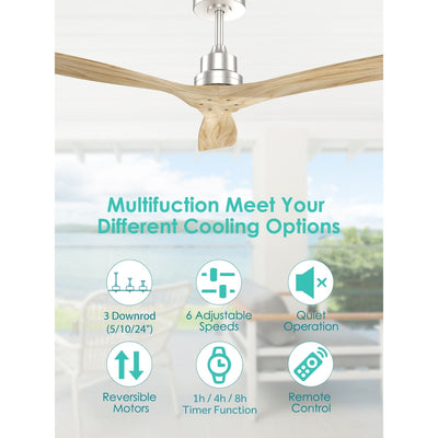 Sofucor 52 Indoor Wood Ceiling Fan Light with Remote, Integrated Light Optional