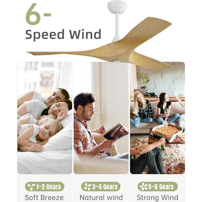 52 inch Modern Solid Wood / ABS Ceiling Fan With Remote Control(No Light),6 WInd Speed,Reversible Airflow