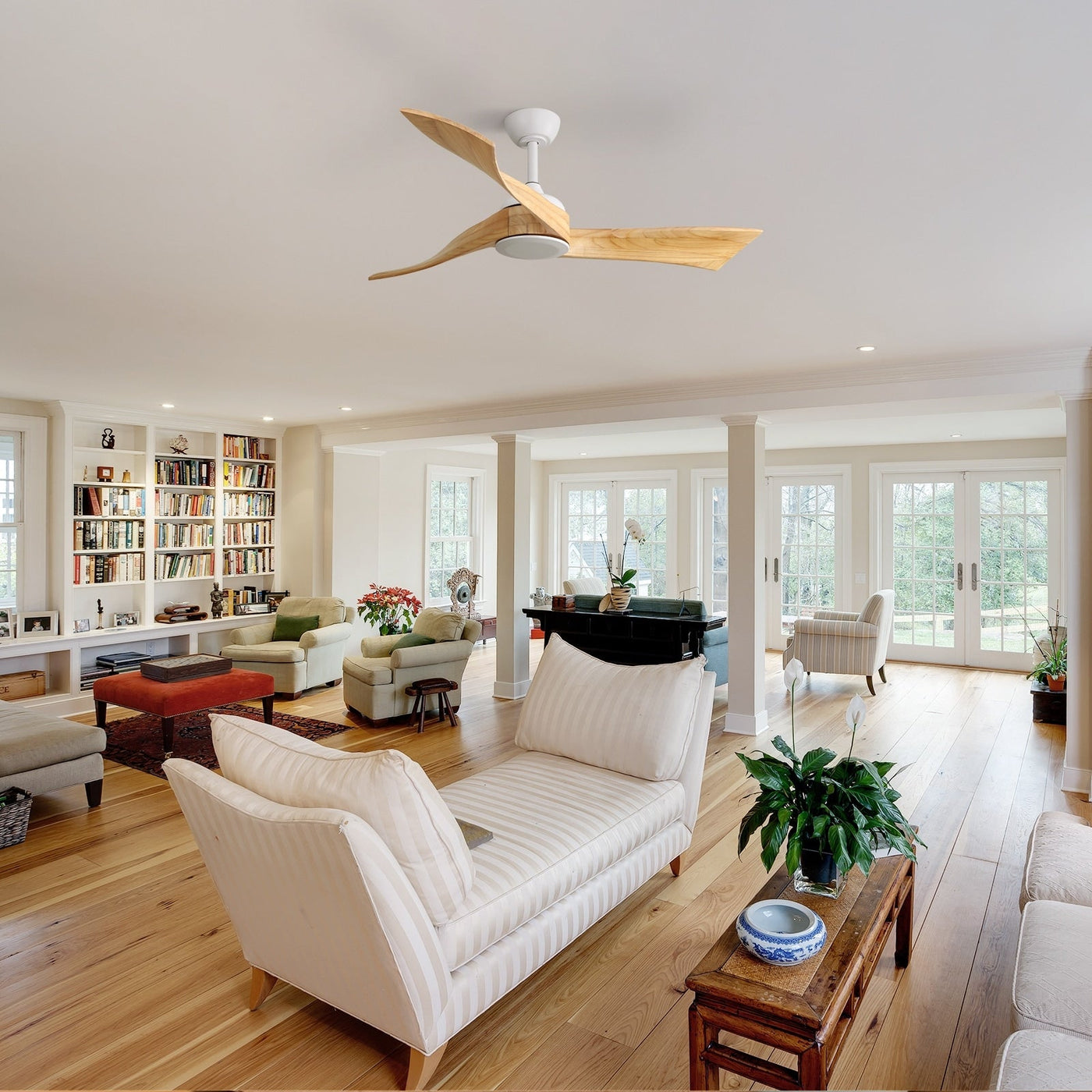 52 inch Modern Solid Wood / ABS Ceiling Fan With Remote Control(No Light),6 WInd Speed,Reversible Airflow