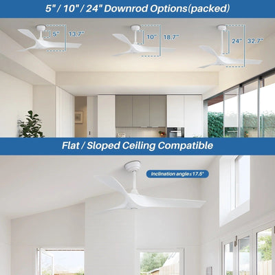 52 inch Modern Solid Wood / ABS Ceiling Fan With Remote Control(No Light),6 WInd Speed,Reversible Airflow