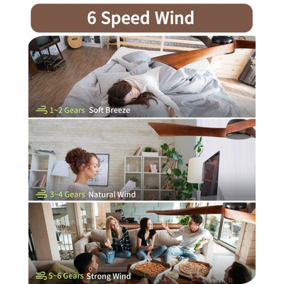 52 inch Modern Solid Wood / ABS Ceiling Fan With Remote Control(No Light),6 WInd Speed,Reversible Airflow