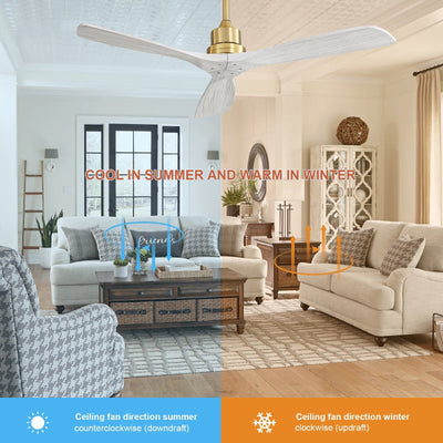 52 inch Modern Solid Wood / ABS Ceiling Fan With Remote Control(No Light),6 WInd Speed,Reversible Airflow