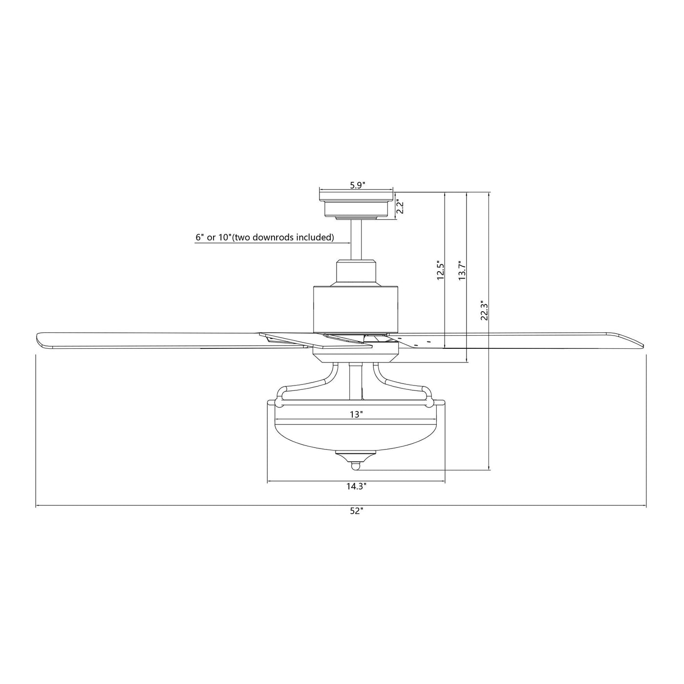 52 inch Reversible Wooden 5-Blade 3-Light Ceiling Fan with Remote
