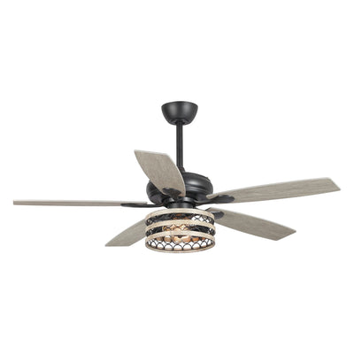 52 Farmhouse Driftwood 5-Blade Black Caged Ceiling Fan with Remote