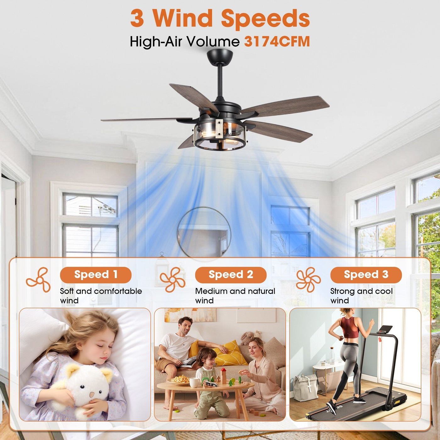 52 Rustic Black Wood 5-Blade Indoor Ceiling Fan with Remote