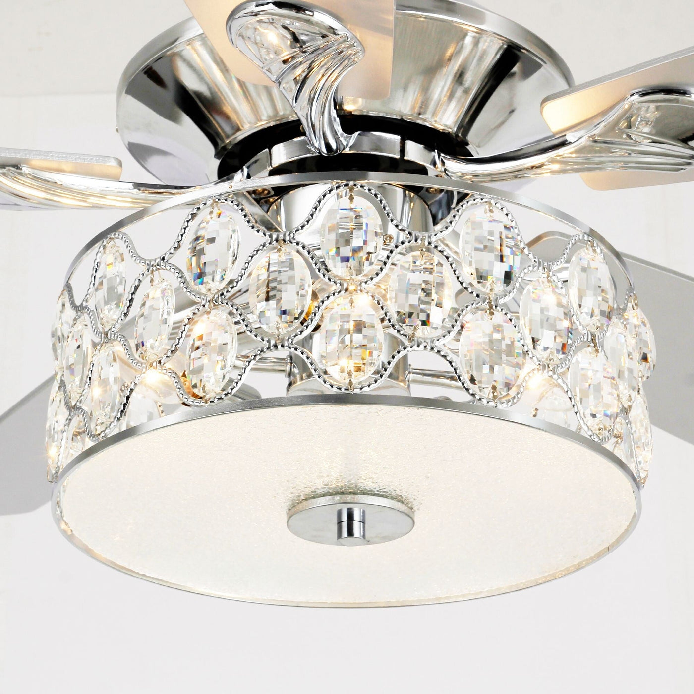 52 Modern 4-Light Chandelier Crystal Ceiling Fan with Remote