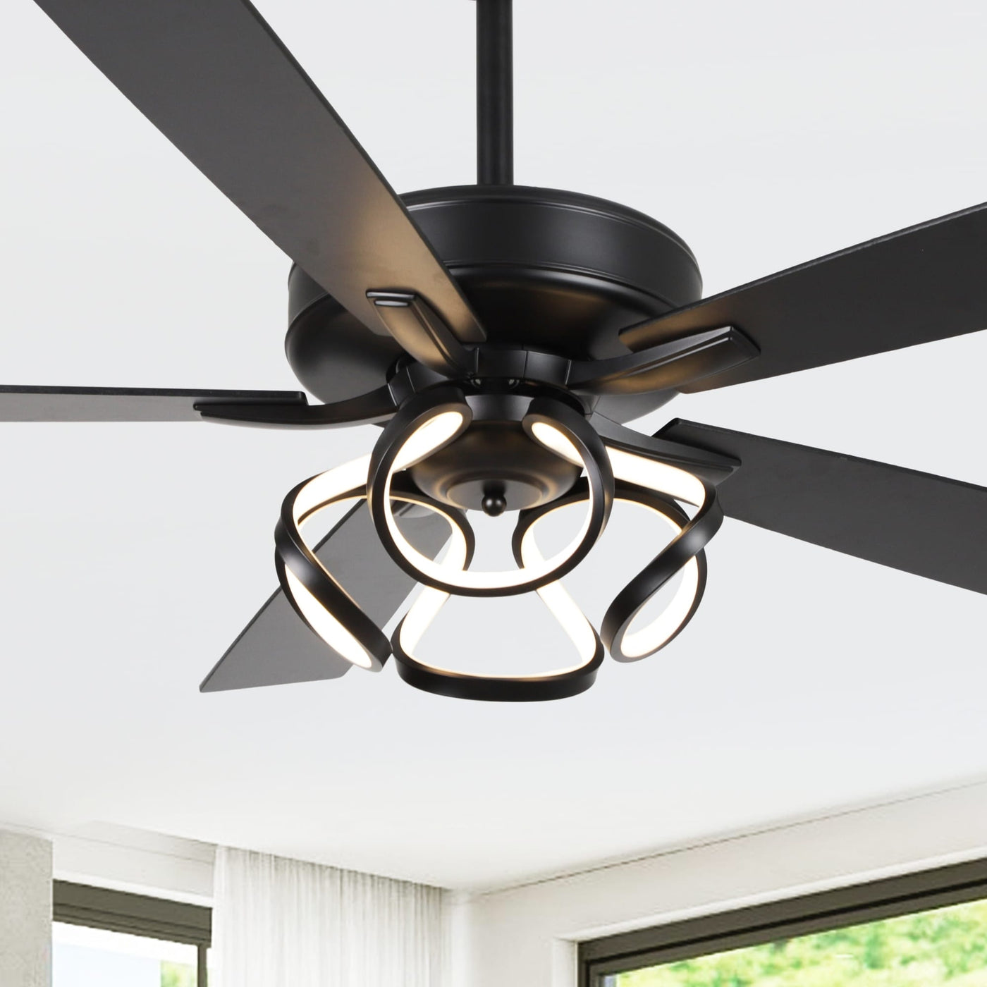 52 Modern Chrome/ Black Indoor Dimmable LED Ceiling Fan with Light and Remote