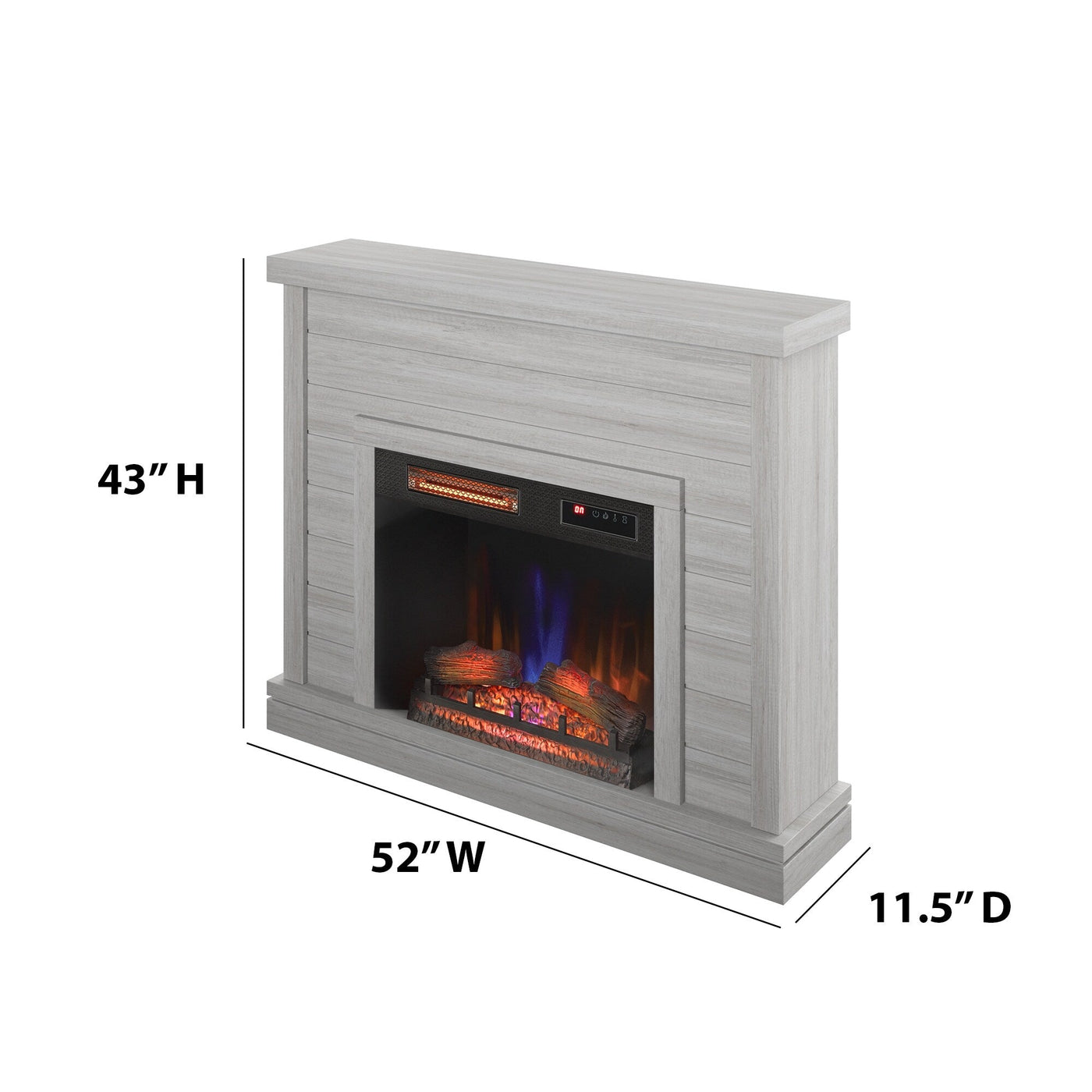 52 Shiplap Wall Mantel with 3D Fireplace Insert