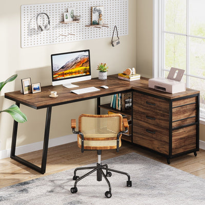 Reversible L Shaped Desk With File Drawers, Corner Computer Desk